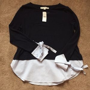 Loft mixed media shirt tail sweater